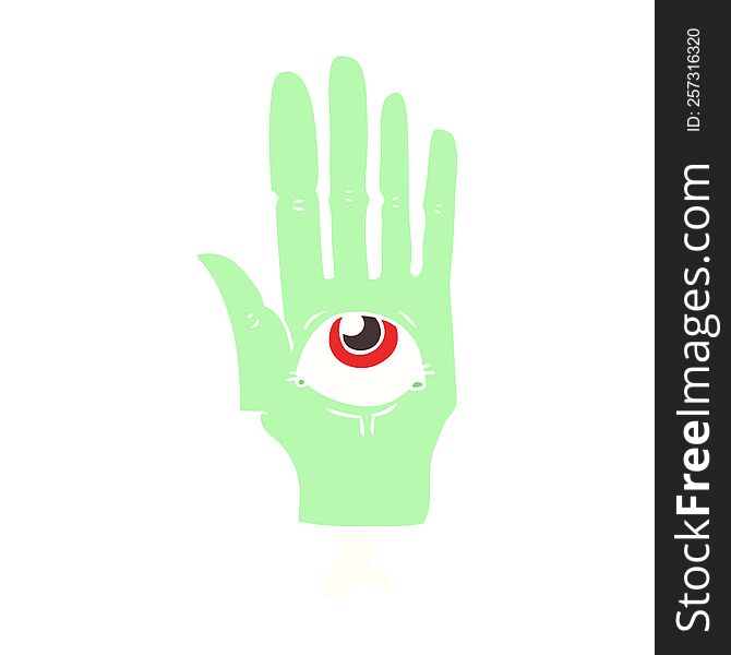 Flat Color Illustration Of A Cartoon Spooky Eye Hand