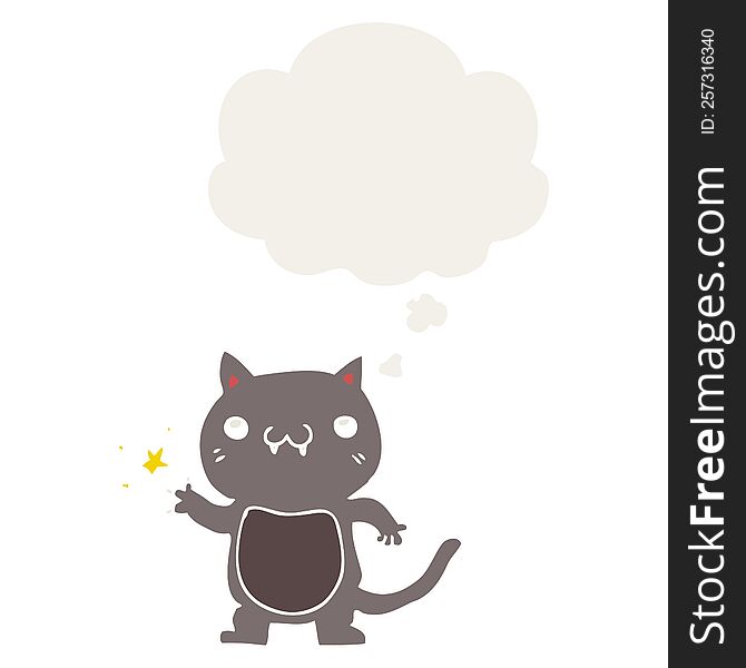 cartoon cat scratching with thought bubble in retro style