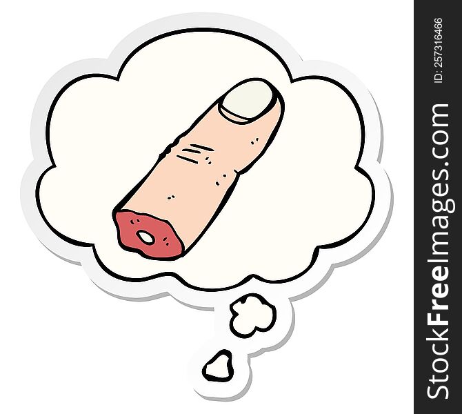 Cartoon Severed Finger And Thought Bubble As A Printed Sticker