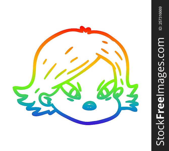 rainbow gradient line drawing of a cartoon female face