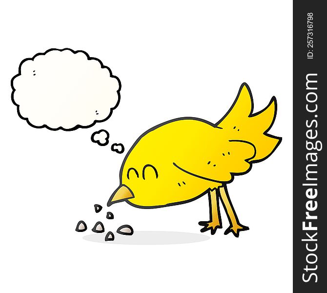 Thought Bubble Cartoon Bird Pecking Seeds