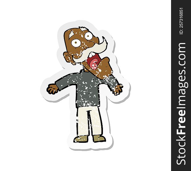 Retro Distressed Sticker Of A Cartoon Terrified Old Man