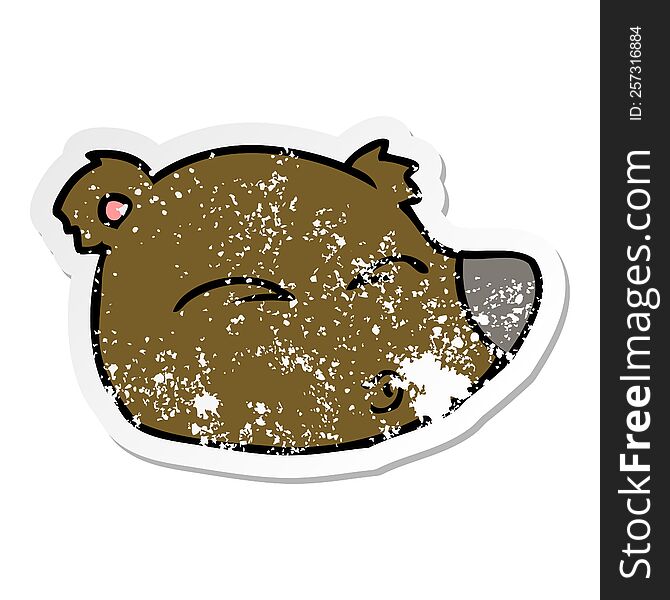 distressed sticker of a cartoon bear face