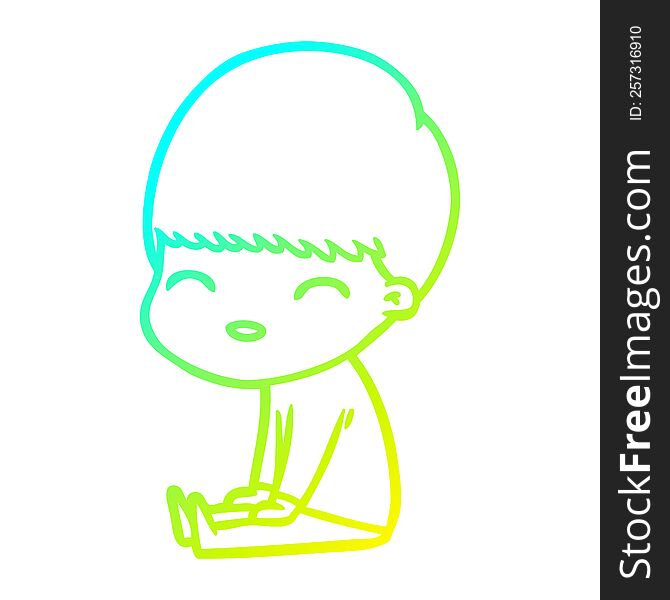 Cold Gradient Line Drawing Happy Cartoon Boy