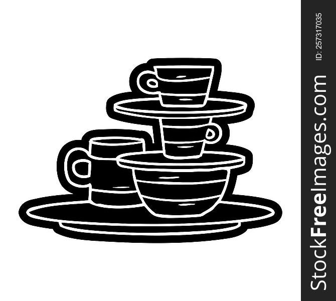 cartoon icon drawing of colourful bowls and plates