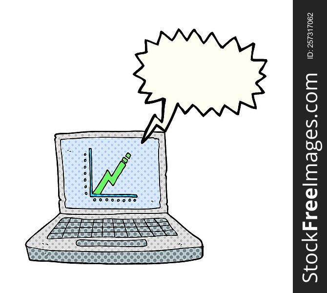 comic book speech bubble cartoon laptop computer with business graph