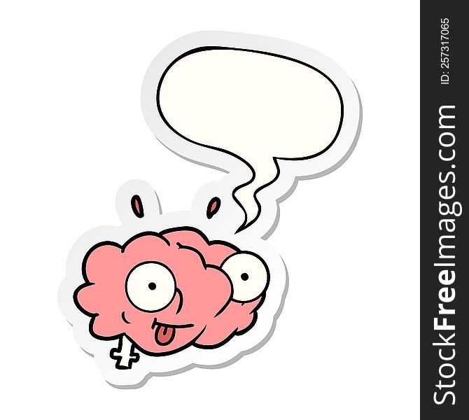 funny cartoon brain with speech bubble sticker