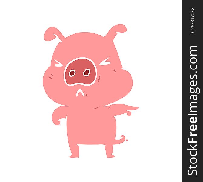 Flat Color Style Cartoon Angry Pig Pointing