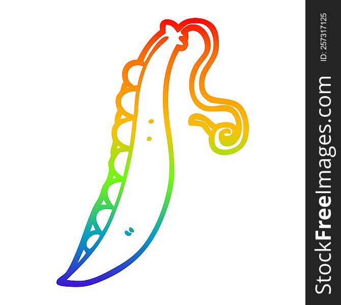 rainbow gradient line drawing of a cartoon peas in pod