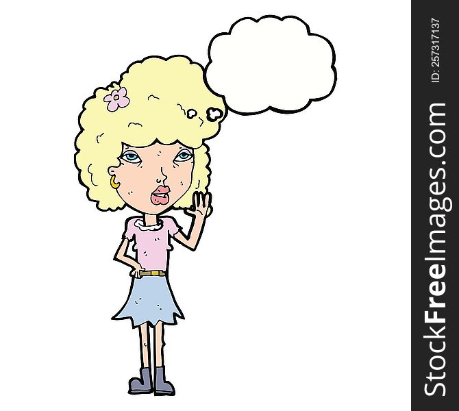 Cartoon Woman Waving With Thought Bubble