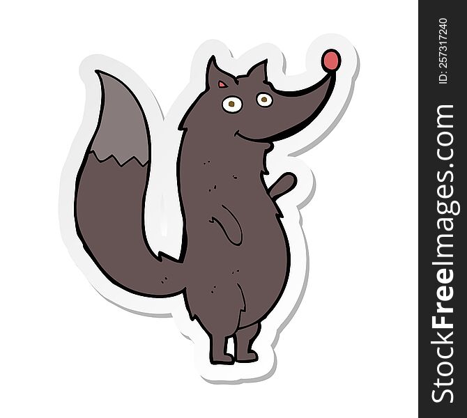 Sticker Of A Cartoon Waving Wolf