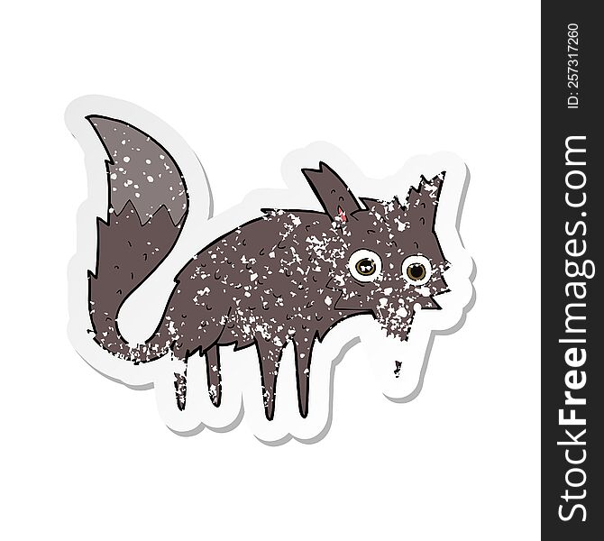 Retro Distressed Sticker Of A Funny Cartoon Little Wolf