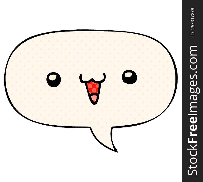 cute happy face cartoon with speech bubble in comic book style