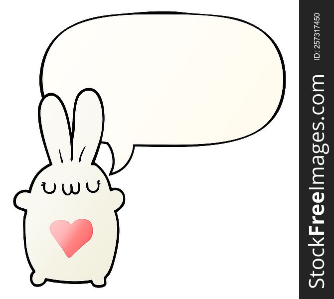 cute cartoon rabbit and love heart and speech bubble in smooth gradient style