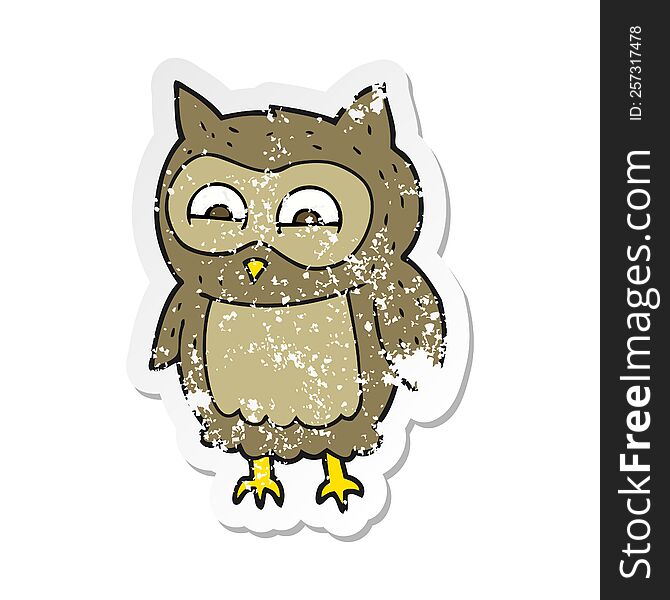 Retro Distressed Sticker Of A Cartoon Owl