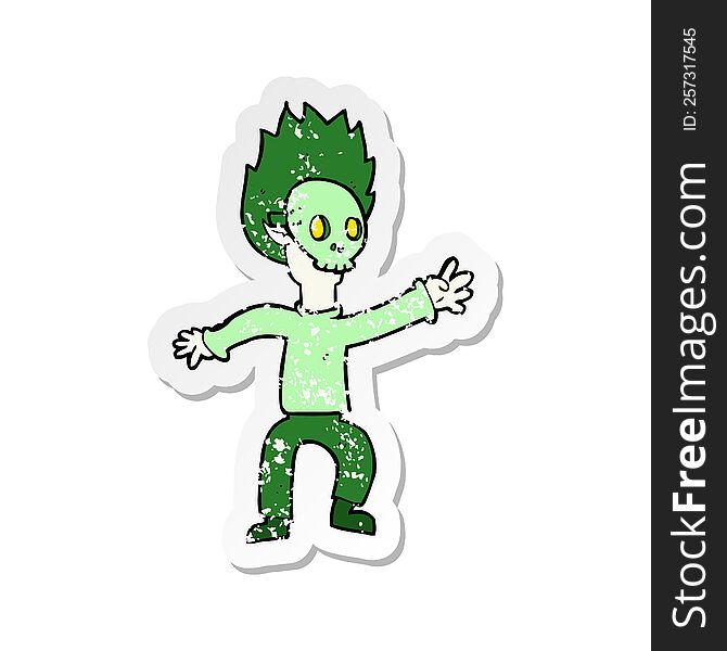 retro distressed sticker of a cartoon boy in halloween mask