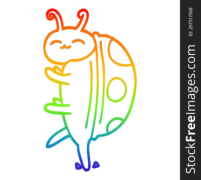 rainbow gradient line drawing of a cute cartoon ladybug