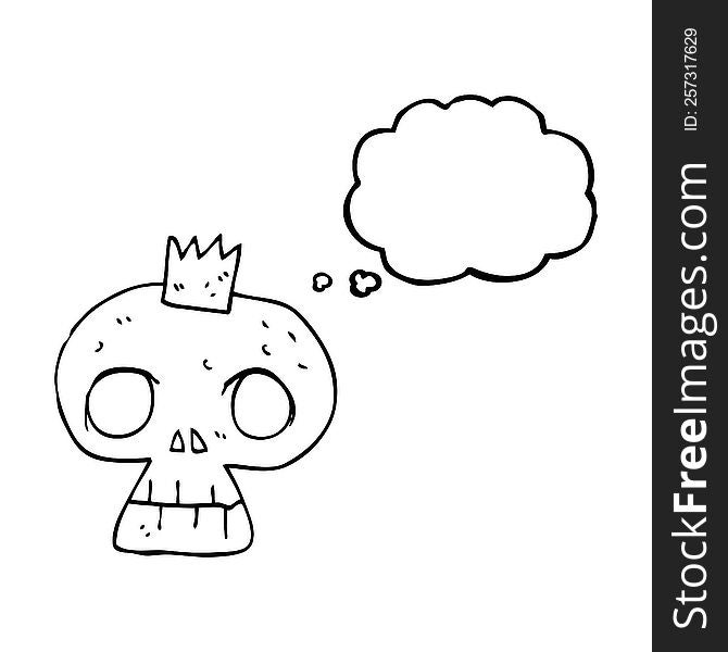 freehand drawn thought bubble cartoon skull with crown