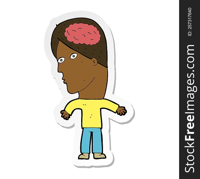 Sticker Of A Cartoon Man With Brain Symbol