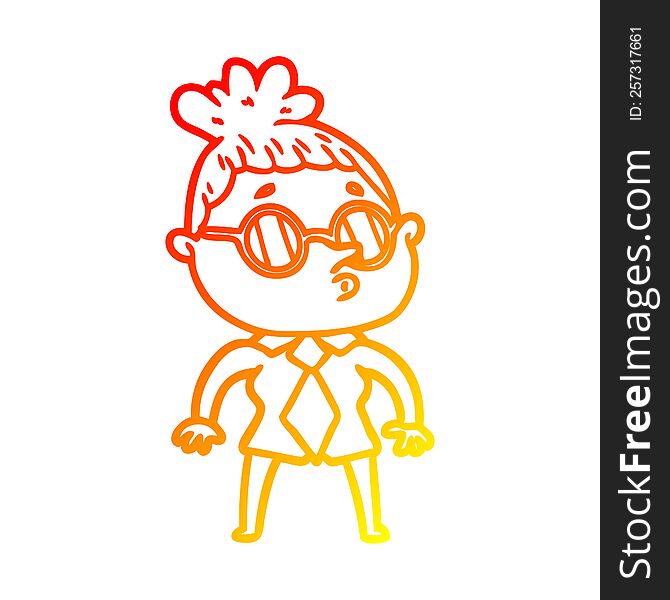 warm gradient line drawing of a cartoon woman wearing glasses