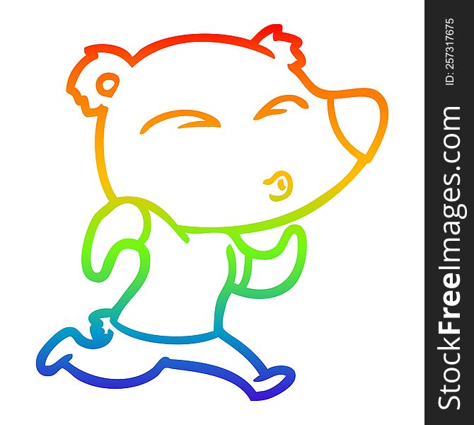 rainbow gradient line drawing of a cartoon jogging bear