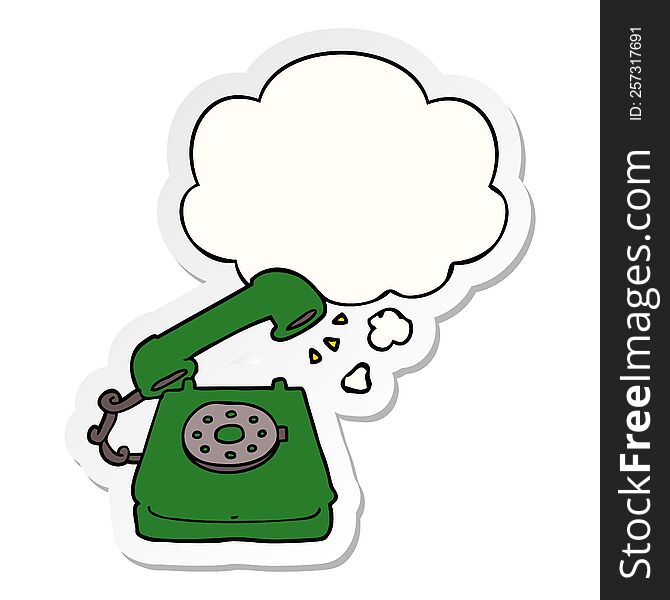 Cartoon Old Telephone And Thought Bubble As A Printed Sticker