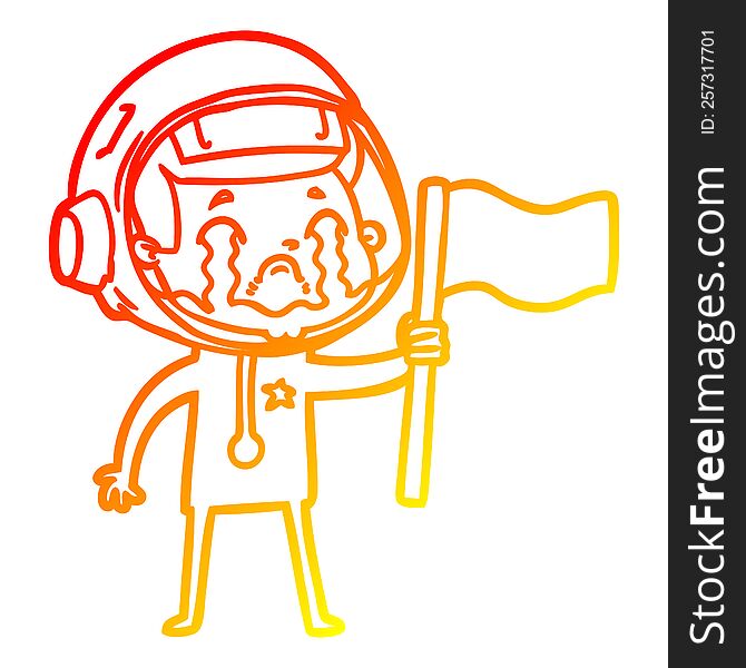 Warm Gradient Line Drawing Cartoon Crying Astronaut