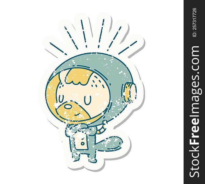 Grunge Sticker Of Tattoo Style Animal In Astronaut Suit