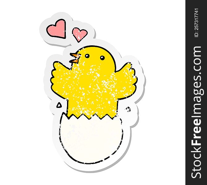 distressed sticker of a cute hatching chick cartoon