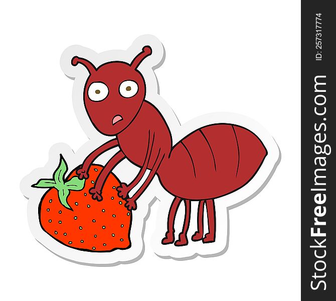 sticker of a cartoon ant with berry