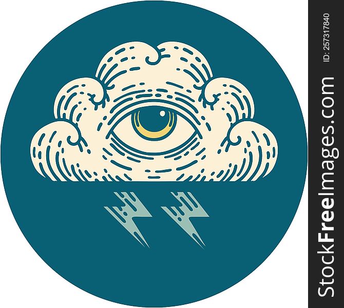 iconic tattoo style image of an all seeing eye cloud. iconic tattoo style image of an all seeing eye cloud