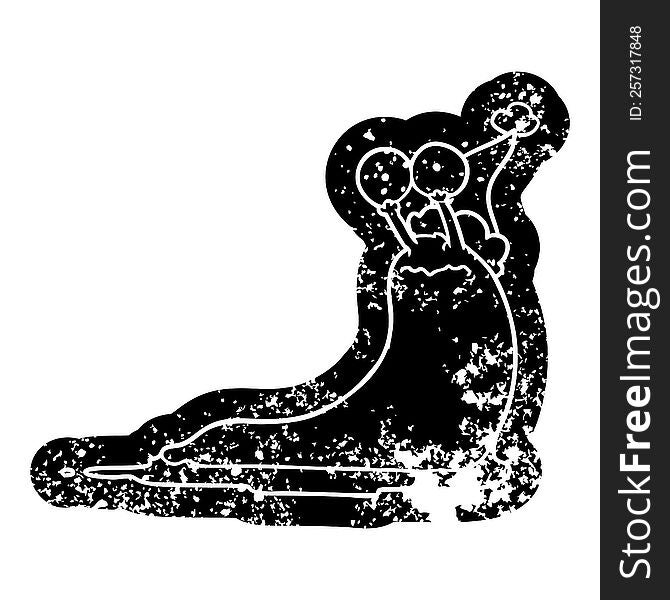 Cartoon Distressed Icon Of A Slug Wearing Santa Hat