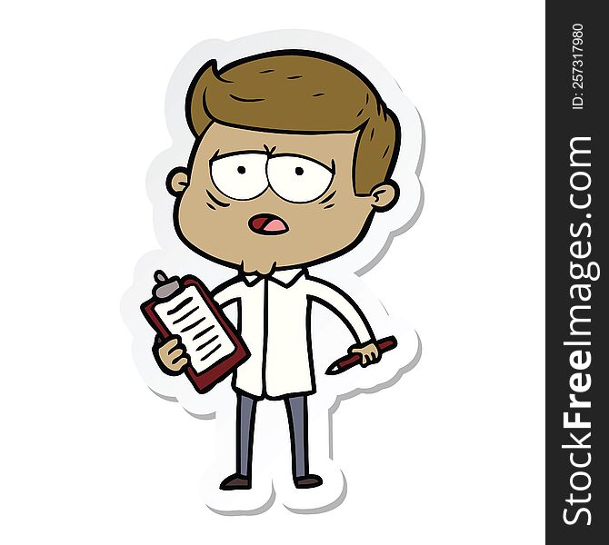 sticker of a cartoon tired man