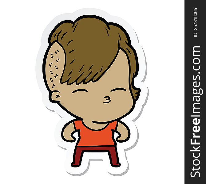 sticker of a cartoon girl muscle posing