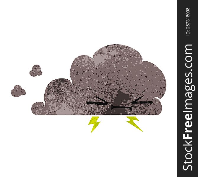 Retro Cartoon Of A Grumpy Lightening Cloud