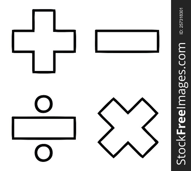 line drawing cartoon of a math symbols