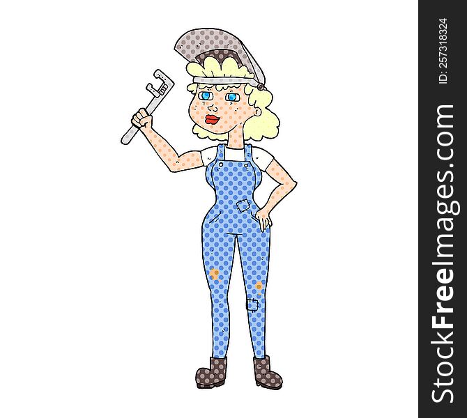 Cartoon Capable Woman With Wrench