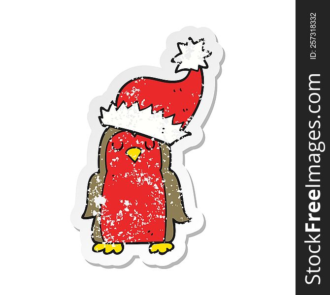 Retro Distressed Sticker Of A Cartoon Christmas Robin