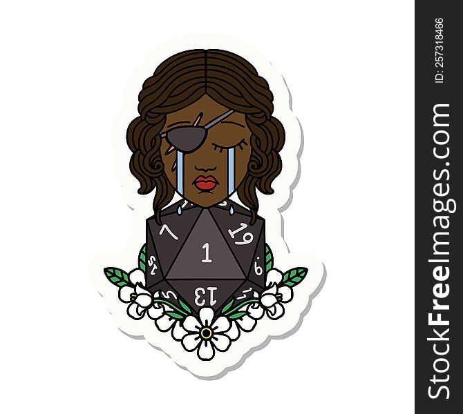 Crying Human Rogue With Natural One D20 Roll Sticker
