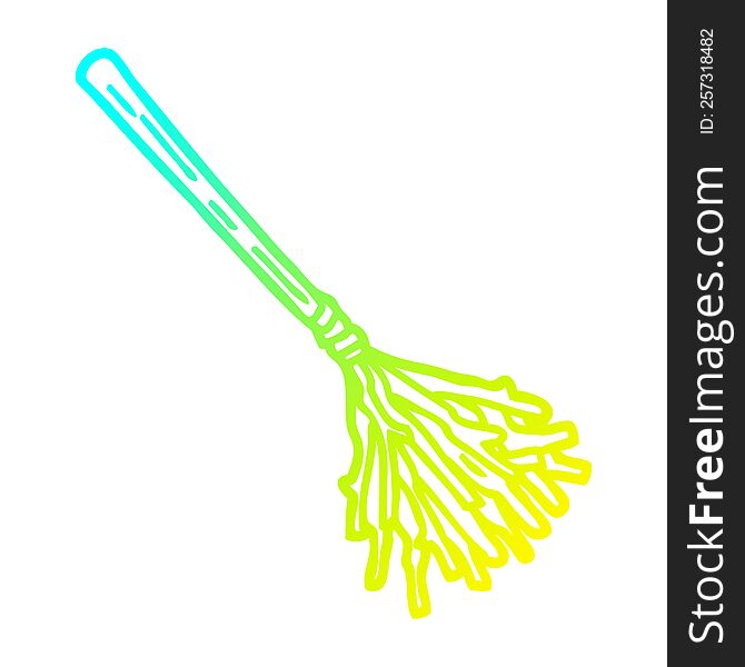 cold gradient line drawing of a cartoon witches broomstick