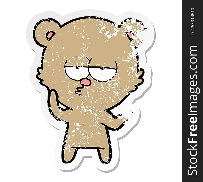 Distressed Sticker Of A Bored Bear Cartoon