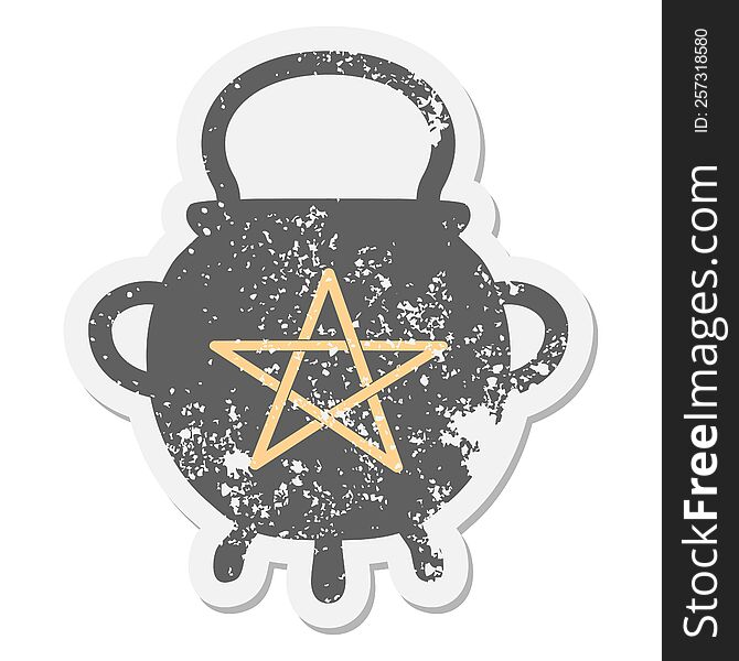 Cauldron With Pentagram Grunge Sticker