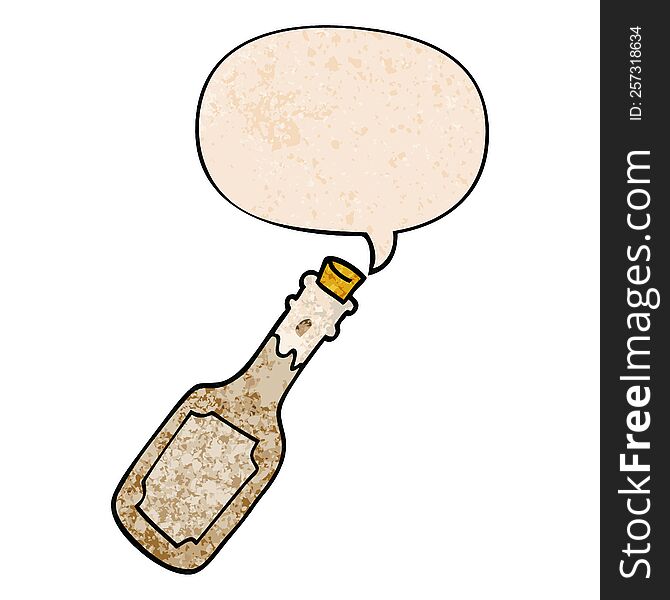 Cartoon Beer Bottle And Speech Bubble In Retro Texture Style