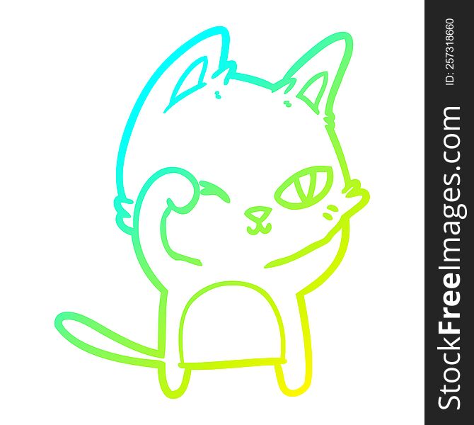 cold gradient line drawing of a cartoon cat rubbing eye