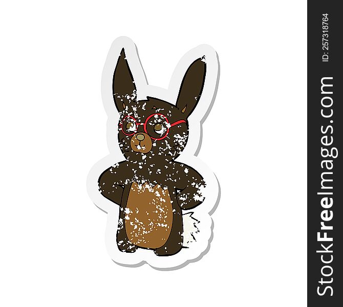 Retro Distressed Sticker Of A Cartoon Rabbit Wearing Spectacles