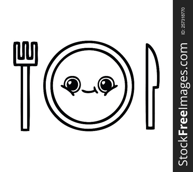 Line Drawing Cartoon Dinner Plate