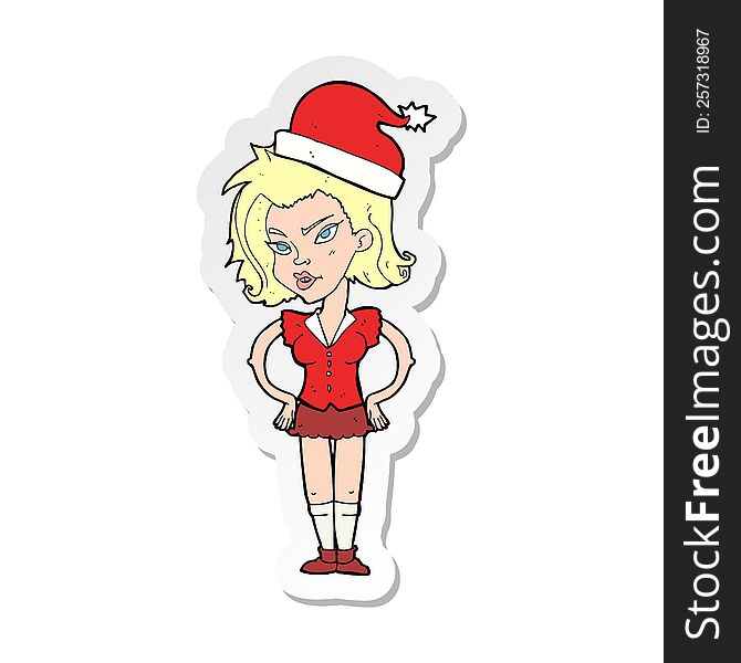 Sticker Of A Cartoon Woman In Christmas Hat