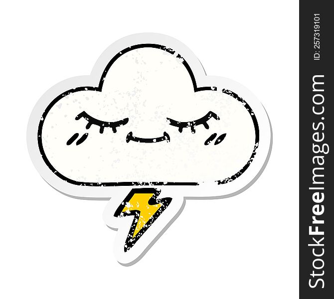 Distressed Sticker Of A Cute Cartoon Thunder Cloud