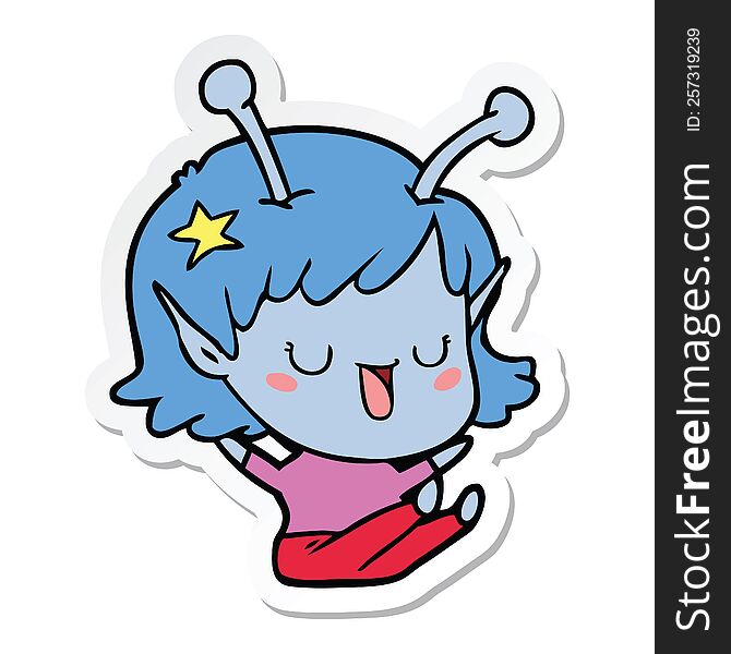 Sticker Of A Happy Alien Girl Cartoon Laughing