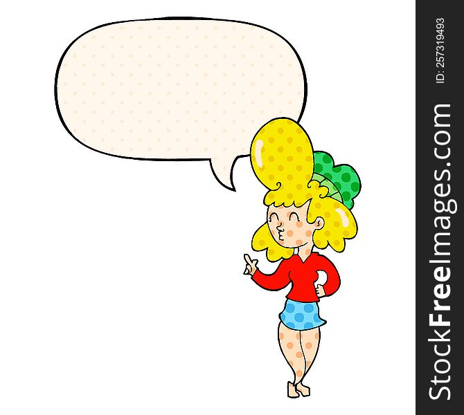 Cartoon Woman And Big Hair And Speech Bubble In Comic Book Style